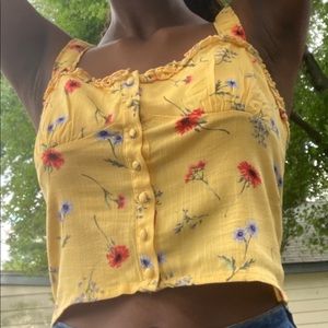 cute, floral print, yellow tank